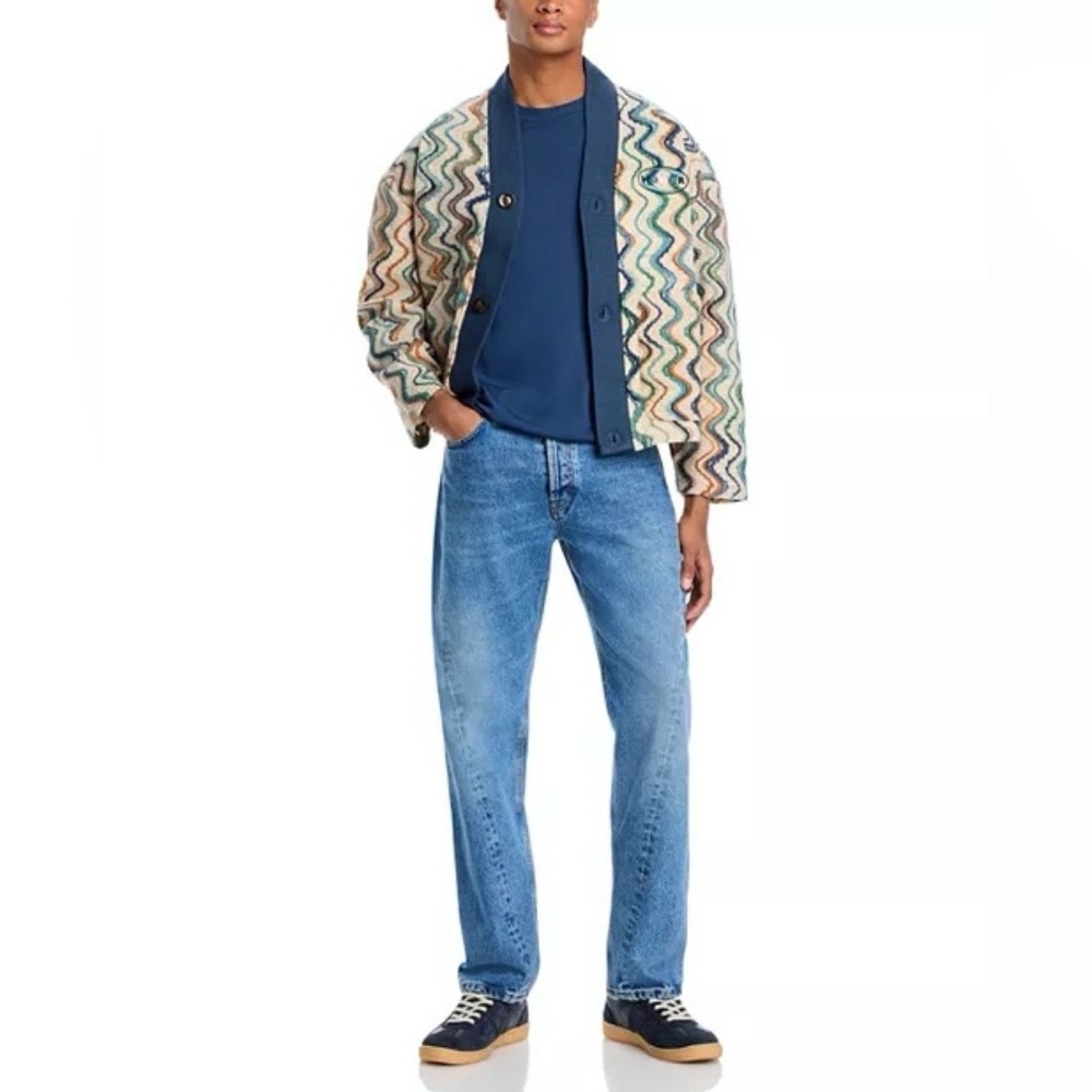 Men’s NWT HONOR THE GIFT Muse Multi-colored Wave Knit Crop Cardigan, Size Large - Picture 3 of 9
